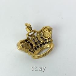RARE Trifari Alfred Philippe VTG Crown Brooch Pearl Red Blue Gemstones GoldTone