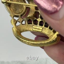 RARE Trifari Alfred Philippe VTG Crown Brooch Pearl Red Blue Gemstones GoldTone