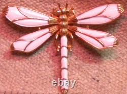 RARE Trifari Crown Dragonfly Brooch Alfred Philippe White Enamel Gold Plate 1960