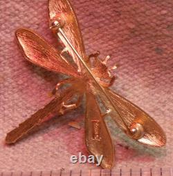 RARE Trifari Crown Dragonfly Brooch Alfred Philippe White Enamel Gold Plate 1960