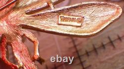RARE Trifari Crown Dragonfly Brooch Alfred Philippe White Enamel Gold Plate 1960