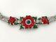 RARE Trifari Enamel Flower Bracelet, Red Floral Rhinestone Alfred Philippe