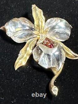 RARE! Trifari Sterling'Alfred Philippe' ORCHID JELLYBELLY RED STONES STERLING