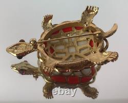 RARE VINTAGE Alfred Philippe TRIFARI Turtle PIN Brooch FRUIT SALAD Glass Stones