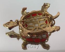 RARE VINTAGE Alfred Philippe TRIFARI Turtle PIN Brooch FRUIT SALAD Glass Stones