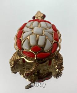 RARE VINTAGE Alfred Philippe TRIFARI Turtle PIN Brooch FRUIT SALAD Glass Stones