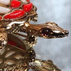 RARE VINTAGE Alfred Philippe TRIFARI Turtle PIN Brooch FRUIT SALAD Glass Stones