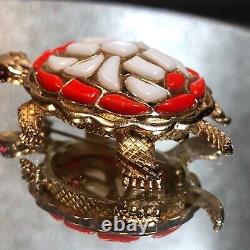 RARE VINTAGE Alfred Philippe TRIFARI Turtle PIN Brooch FRUIT SALAD Glass Stones