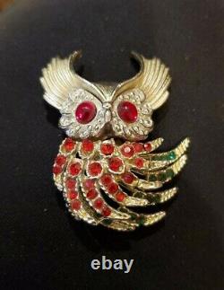 RARE Vintage 1960 TRIFARI Alfred Philippe'FIREBIRDS' Rhinestones Owl Brooch Pin