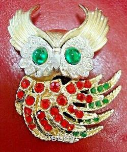 RARE Vintage 1960 TRIFARI Alfred Philippe'FIREBIRDS' Rhinestones Owl Brooch Pin