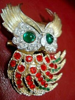 RARE Vintage 1960 TRIFARI Alfred Philippe'FIREBIRDS' Rhinestones Owl Brooch Pin