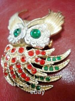 RARE Vintage 1960 TRIFARI Alfred Philippe'FIREBIRDS' Rhinestones Owl Brooch Pin