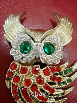 RARE Vintage 1960 TRIFARI Alfred Philippe'FIREBIRDS' Rhinestones Owl Brooch Pin