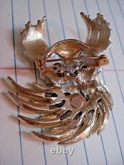 RARE Vintage 1960 TRIFARI Alfred Philippe'FIREBIRDS' Rhinestones Owl Brooch Pin