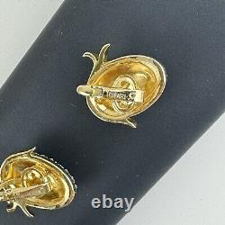 RARE Vintage Alfred Philippe Crown Trifari Pave Earrings Gold Clip On Rhinestone