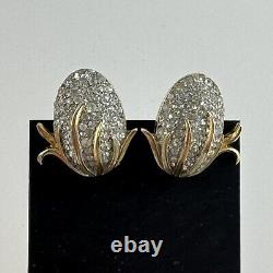 RARE Vintage Alfred Philippe Crown Trifari Pave Earrings Gold Clip On Rhinestone