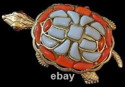 RARE Vintage Alfred Philippe TRIFARI Orange & White Turtle Pin