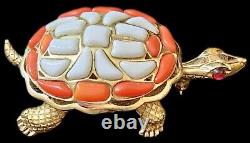 RARE Vintage Alfred Philippe TRIFARI Orange & White Turtle Pin