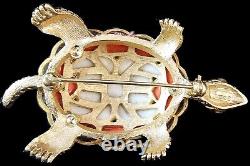 RARE Vintage Alfred Philippe TRIFARI Orange & White Turtle Pin