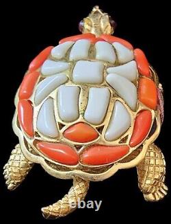 RARE Vintage Alfred Philippe TRIFARI Orange & White Turtle Pin