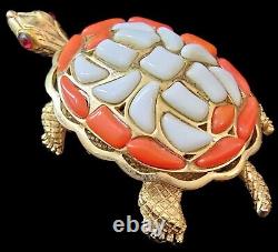 RARE Vintage Alfred Philippe TRIFARI Orange & White Turtle Pin