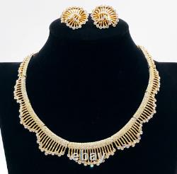 RARE Vintage Alfred Philippe Trifari Clear Rhinestone Gold Necklace Earring Set