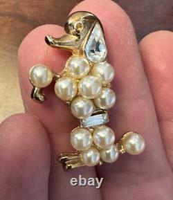 RARE Vintage Alfred Philippe Trifari Faux Pearl Rhinestone Poodle Pat Pend Pin
