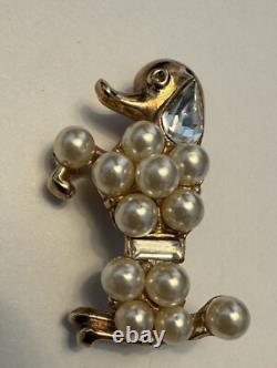 RARE Vintage Alfred Philippe Trifari Faux Pearl Rhinestone Poodle Pat Pend Pin