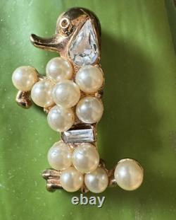 RARE Vintage Alfred Philippe Trifari Faux Pearl Rhinestone Poodle Pat Pend Pin