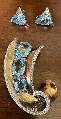 RARE Vintage Alfred Philippe Trifari Sterling Fir Clip & Earrings Sold As Is