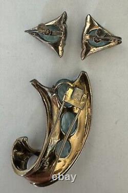 RARE Vintage Alfred Philippe Trifari Sterling Fir Clip & Earrings Sold As Is