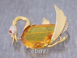 RARE Vintage Signed TRIFARI ALFRED PHILIPPE Sterling Swan Amber Cut Glass Belly
