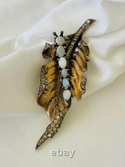 RARE Vintage TRIFARI Alfred Philippe Sterling CATERPILLAR LEAF BROOCH Fur Clip