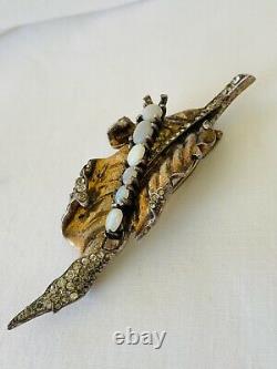 RARE Vintage TRIFARI Alfred Philippe Sterling CATERPILLAR LEAF BROOCH Fur Clip