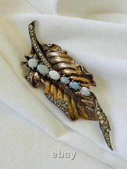 RARE Vintage TRIFARI Alfred Philippe Sterling CATERPILLAR LEAF BROOCH Fur Clip