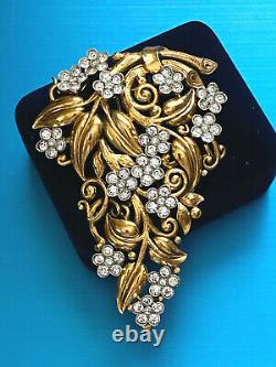 Rare1939 Crown Trifari Alfred Philippe Gold Plated Crystals Fur Clip Tag2