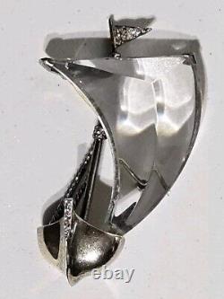 Rare 1940's Crown Trifari Alfred Philippe Sterling Jelly Belly Sailboat Brooch