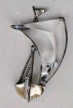 Rare 1940's Crown Trifari Alfred Philippe Sterling Jelly Belly Sailboat Brooch