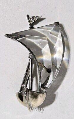 Rare 1940's Crown Trifari Alfred Philippe Sterling Jelly Belly Sailboat Brooch