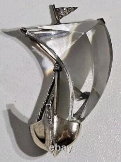 Rare 1940's Crown Trifari Alfred Philippe Sterling Jelly Belly Sailboat Brooch