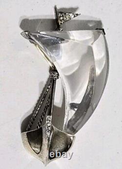 Rare 1940's Crown Trifari Alfred Philippe Sterling Jelly Belly Sailboat Brooch
