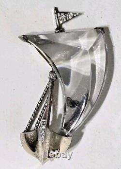 Rare 1940's Crown Trifari Alfred Philippe Sterling Jelly Belly Sailboat Brooch
