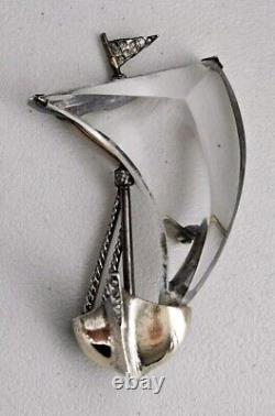 Rare 1940's Crown Trifari Alfred Philippe Sterling Jelly Belly Sailboat Brooch