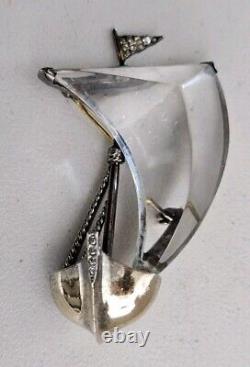 Rare 1940's Crown Trifari Alfred Philippe Sterling Jelly Belly Sailboat Brooch