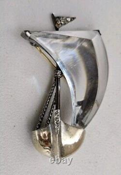 Rare 1940's Crown Trifari Alfred Philippe Sterling Jelly Belly Sailboat Brooch