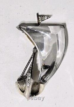 Rare 1940's Crown Trifari Alfred Philippe Sterling Jelly Belly Sailboat Brooch
