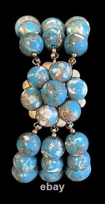 Rare 1950s Vtg Trifari Bracelet-Faux Persian Turquoise 3-Strand-Alfred Philippe