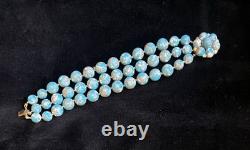 Rare 1950s Vtg Trifari Bracelet-Faux Persian Turquoise 3-Strand-Alfred Philippe