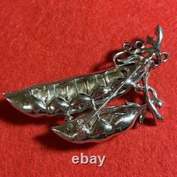 Rare 1953 Trifari Double Pea Pod Brooch Green Enamel Faux Pearl READ