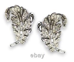 Rare 1955 Trifari Royal Plume Alfred Philippe Pave Rhinestone Clip Earrings